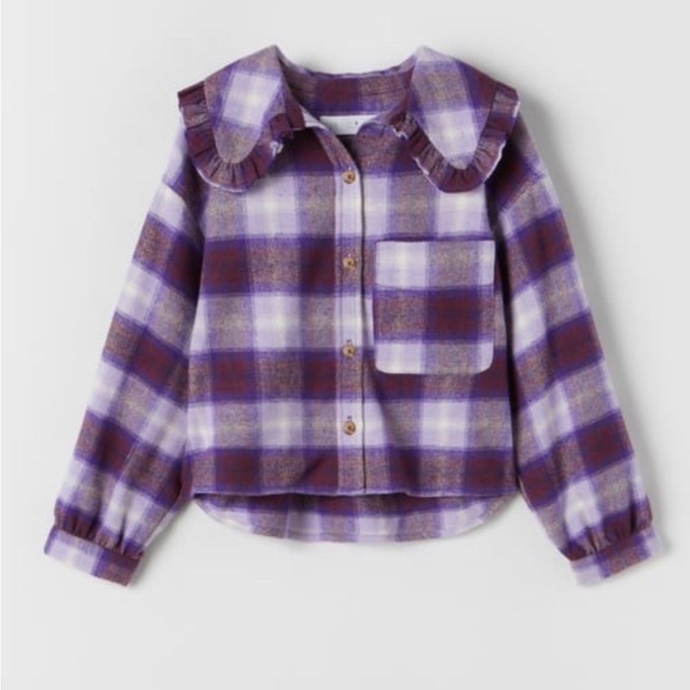 Zara Girls Purple Plaid Flannel Long Sleeve Top Size 6